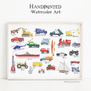 Vintage transport alfabet print, digitale download, klaslokaal decor, kinderkamer decor, alfabet print, ABC poster, alfabet kunst, auto alfabet