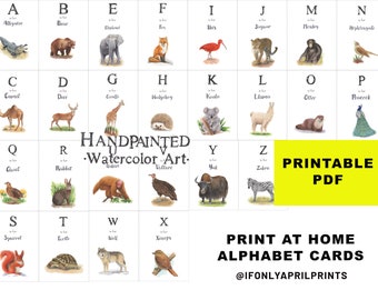 Animal ABC Flash Cards: Watercolor Alphabet (Digital Download)