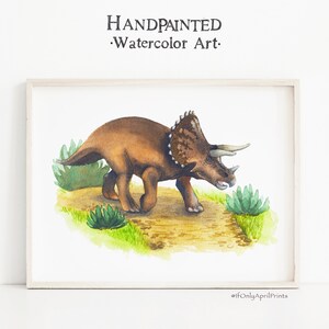 Triceratops Watercolor Dinosaur Illustration, INSTANT DOWNLOAD, Kids room Dinosaur Decor, Dinosaur Print, Kids Dinosaur wall Art