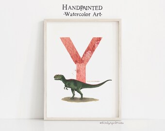Letter Y, Yangchuanosaurus Dinosaur Watercolor Print (Digital Download)
