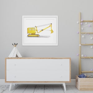 Vintage Excavator Print, DIGITAL DOWNLOAD, Watercolor Transport Print, Kids Room Decor, Construction Truck Art, Watercolor Wall Art image 4