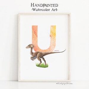 Letter U, Unenlagia Dinosaur print, Vertical ABC Dinosaur Illustration , Alphabet Dinosaur Wall Art, kids room decor, Printable ABC art
