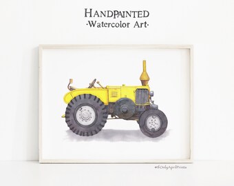Vintage Tractor Watercolor Art Print: Farmhouse Kids Decor (Digital Download)
