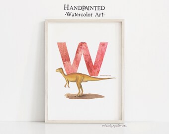 Letter W, Wannanosaurus Dinosaur print, Vertical ABC Dinosaur Illustration , Alphabet Dinosaur Wall Art, kids room decor, Printable ABC art