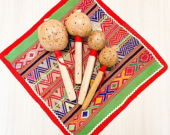 Maracas de cérémonie, Maracas artisanaux en bois, Maracas en bois, Maracas Temazcal