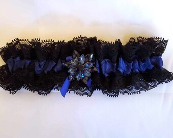 Midnight Blue and Black Lace Garter