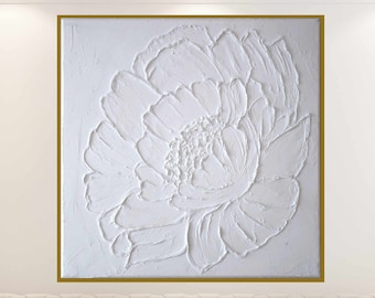 Flower Textured wall art | Minimalist art | White textured wall art | Peony texture painting| white minimal art | wall decor