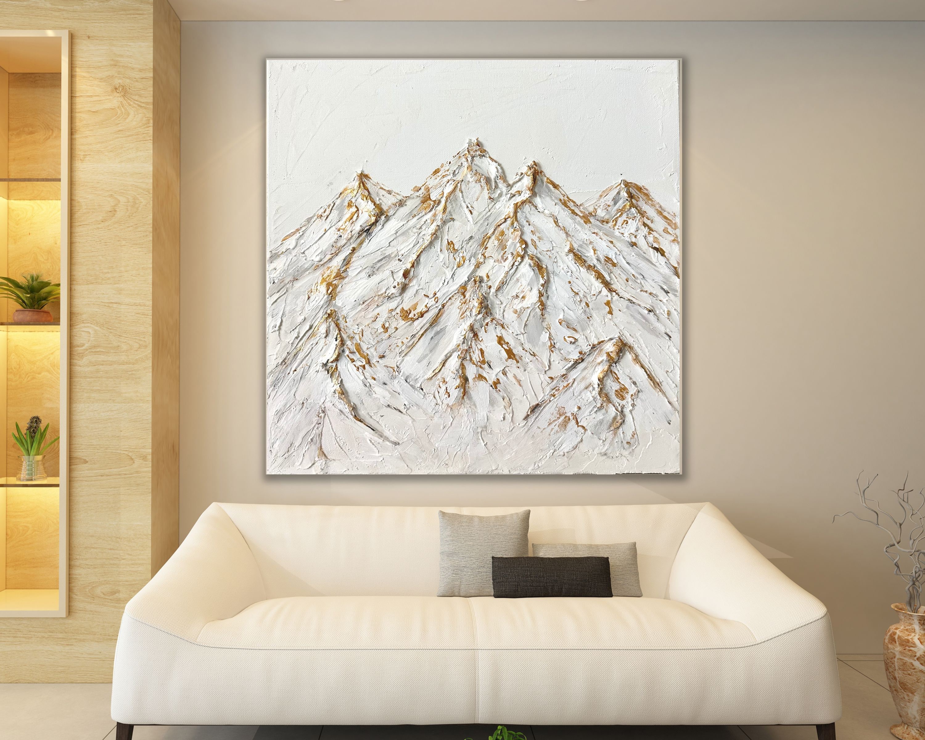 Mountain Textured Wall Art Minimalist Art White and Gold Etsy