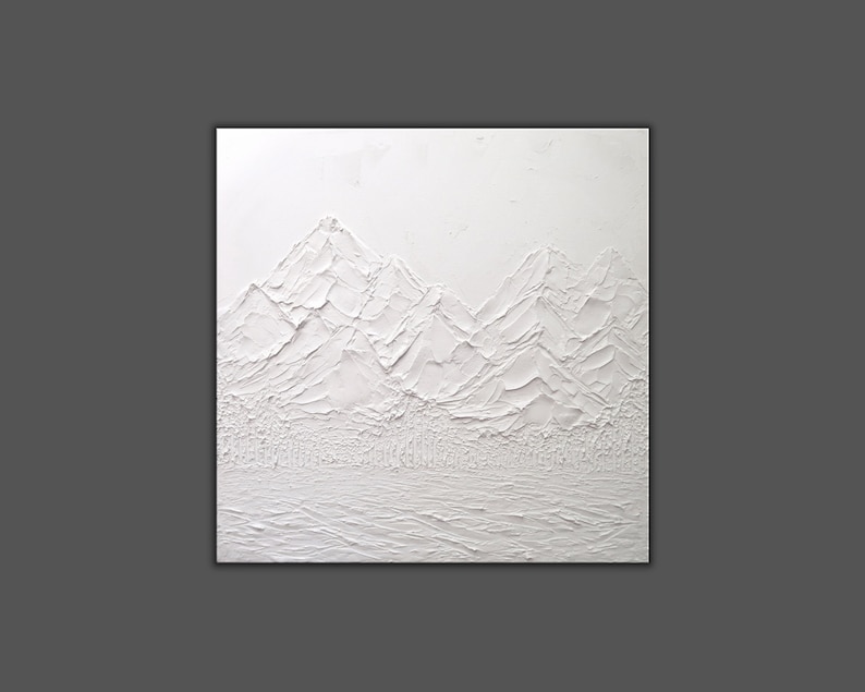 Mountain Textured Wall Art Minimalist Art White Textured Etsy