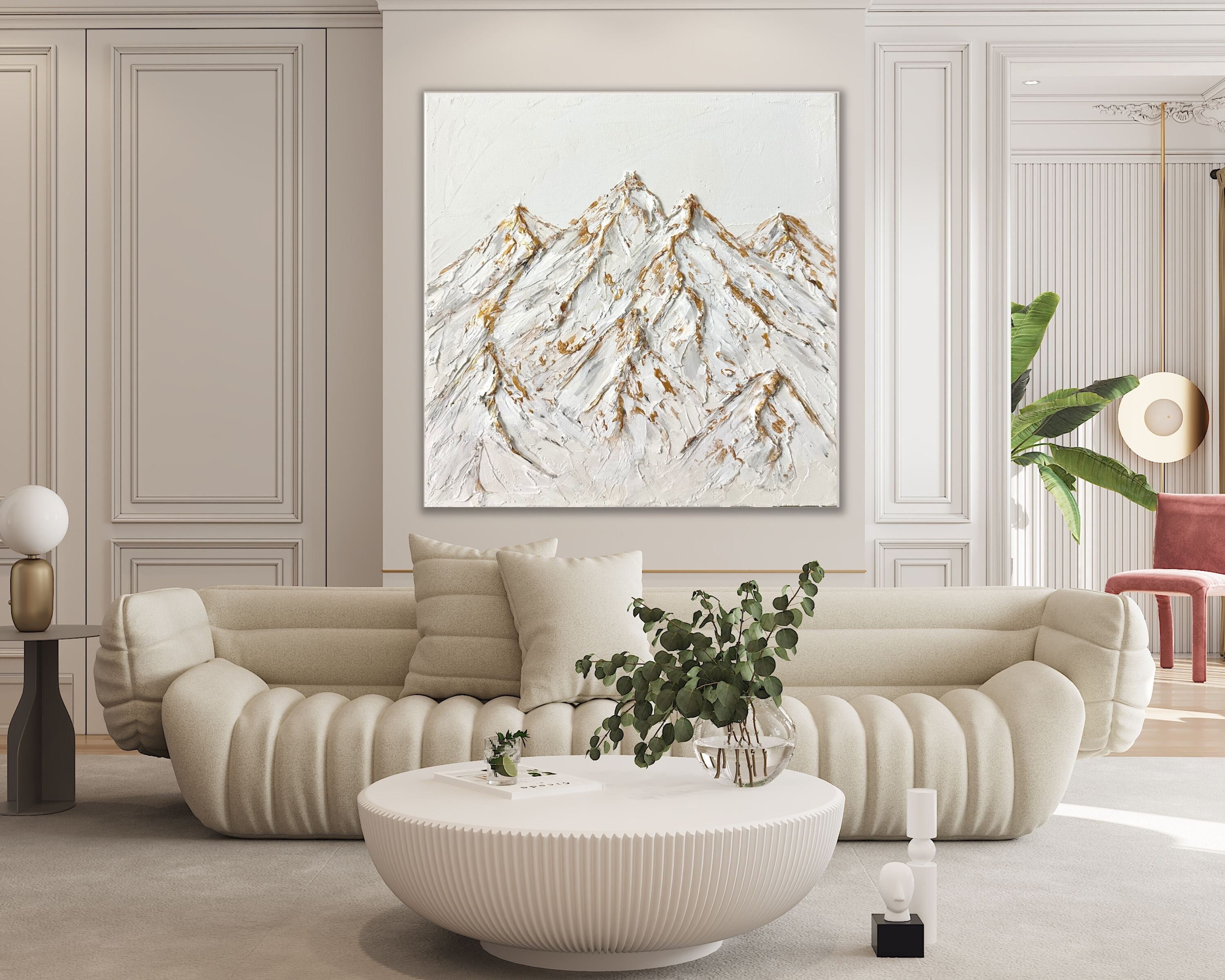 Mountain Textured Wall Art Minimalist Art White and Gold Etsy