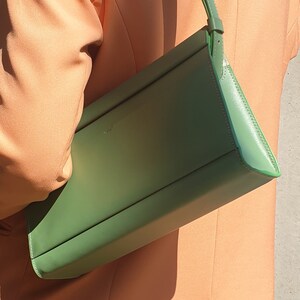 Handmade Leather Shoulder Bag in Sea Green. Adjustable and Detachable Straps. image 4
