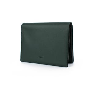 Cartera plegable de piel de grano completo hecha a mano en color verde bosque