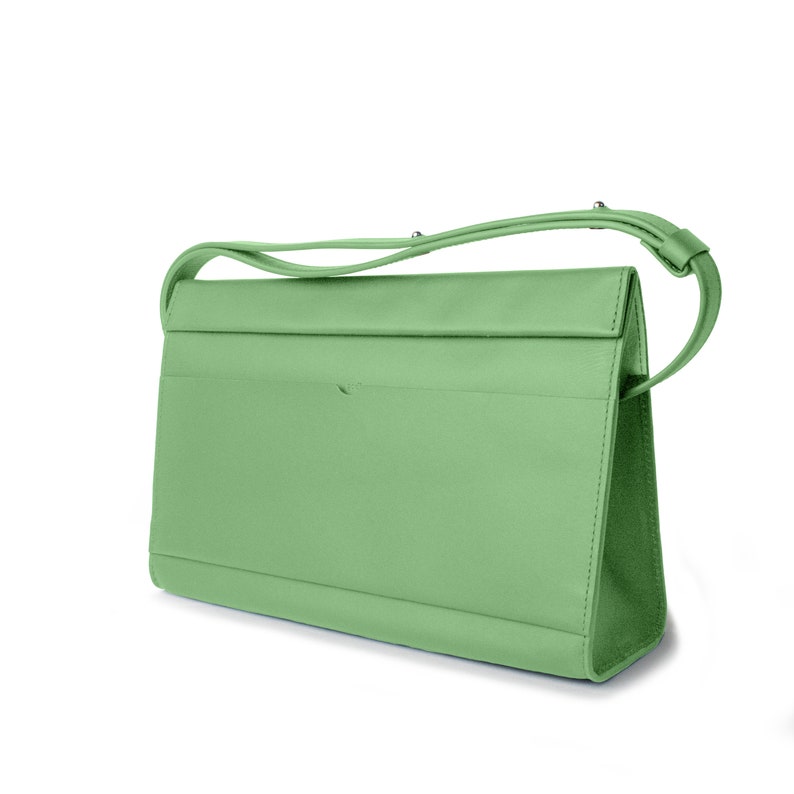 Handmade Leather Shoulder Bag in Sea Green. Adjustable and Detachable Straps. image 2