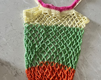 Handmade Crochet Market Bag. String Bag. reusable bag  boho string bag. eco friendly bag. multi colour bag. beach bag