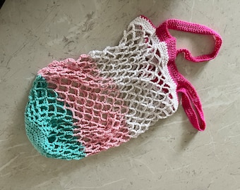 Handmade Crochet Market Bag. String Bag. reusable bag  boho string bag. eco friendly bag. multi colour bag. beach bag