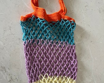 Handmade Crochet Market Bag. String Bag. reusable bag  boho string bag. eco friendly bag. multi colour bag. beach bag