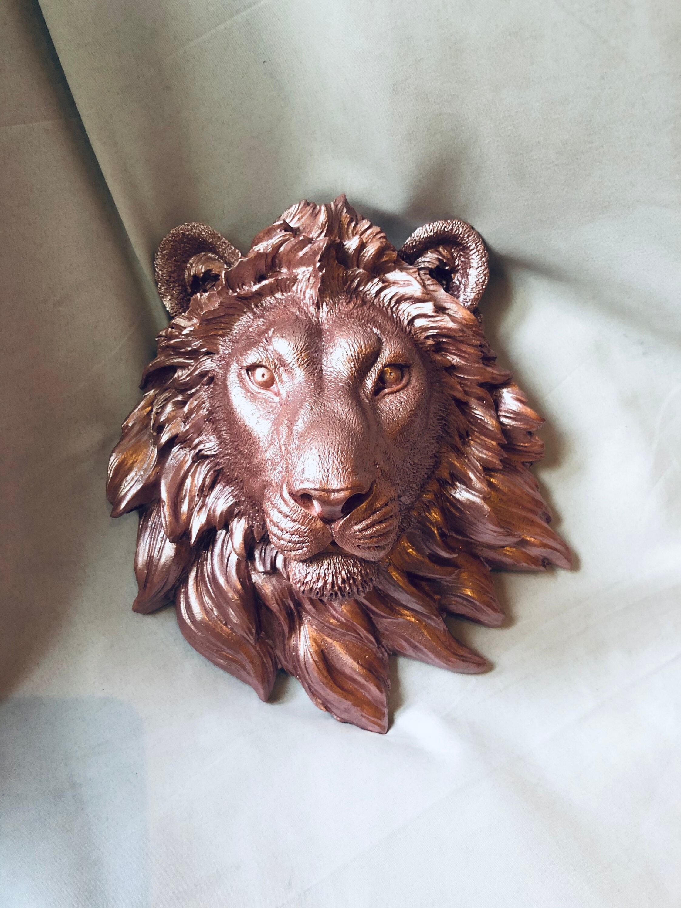 NEW colour sculpture of a lion head GLITTER ROSE wall decor Etsy