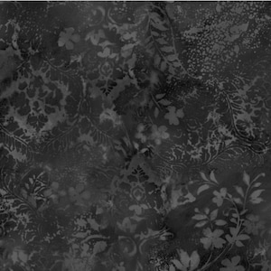May include: A black and white floral pattern with a subtle watercolor effect. The pattern is reminiscent of a damask design with intricate details.