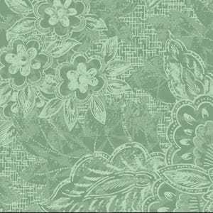 K&ouml;nnte beinhalten: Digital erstelltes Muster mit einem sich wiederholenden Blumendesign in Gr&uuml;n- und Wei&szlig;t&ouml;nen. Die Blumen und Bl&auml;tter haben ein skizzenhaftes Aussehen mit einem strukturierten, verwitterten Hintergrund. Die Gesamt&auml;sthetik ist Vintage und botanisch.