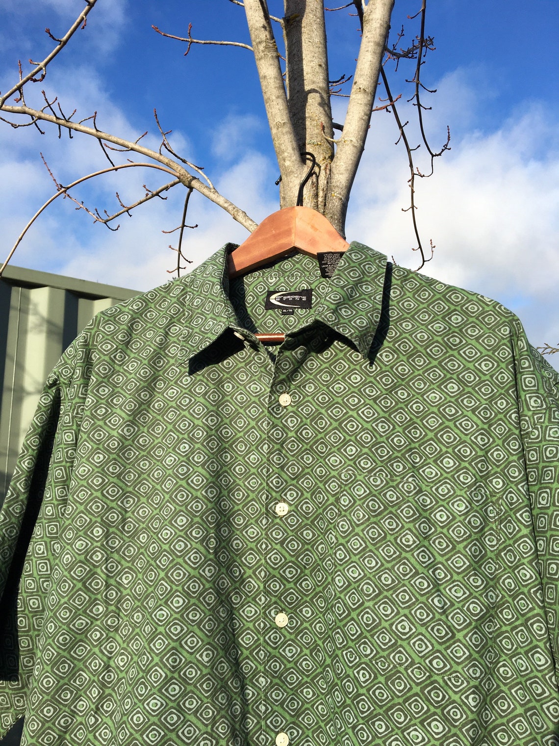 Green patterned button up shirt size XL | Etsy
