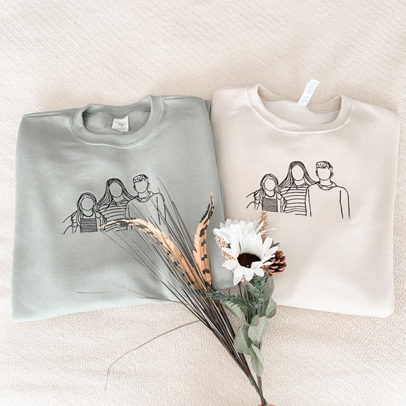 Pull personnalisé personnalisé brodé de contour de portrait dami de famille  Sweat-shirt utilisant un cadeau d'anniversaire de mariage avec photo -   France