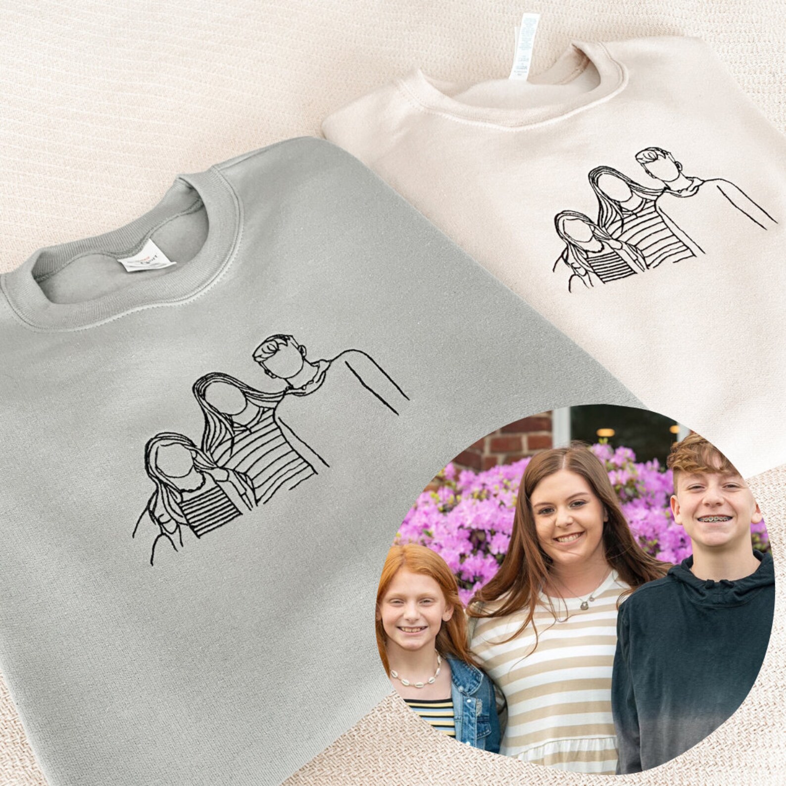 Personalized Custom Embroidered Family Friend Portrait Outline - Etsy