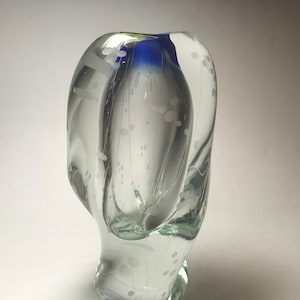 Extraordinary Artwork Highlights this Rare Mid-Century Czech spiraling glass “Bullet Vase” by Josef Rozinek for Novy Bor Glassworks  (Haida)