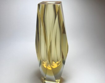 A Rare, XL, Stunning & Elegant Golden Mid-Century  Mandruzzato Murano Italy Faceted Block Sommerso Vase, in Superb Vintage Condition