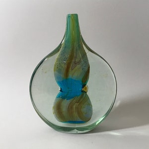 Vivid colors in this Mid-Century Mdina (Maltese) “lollipop vase” by Michael Harris