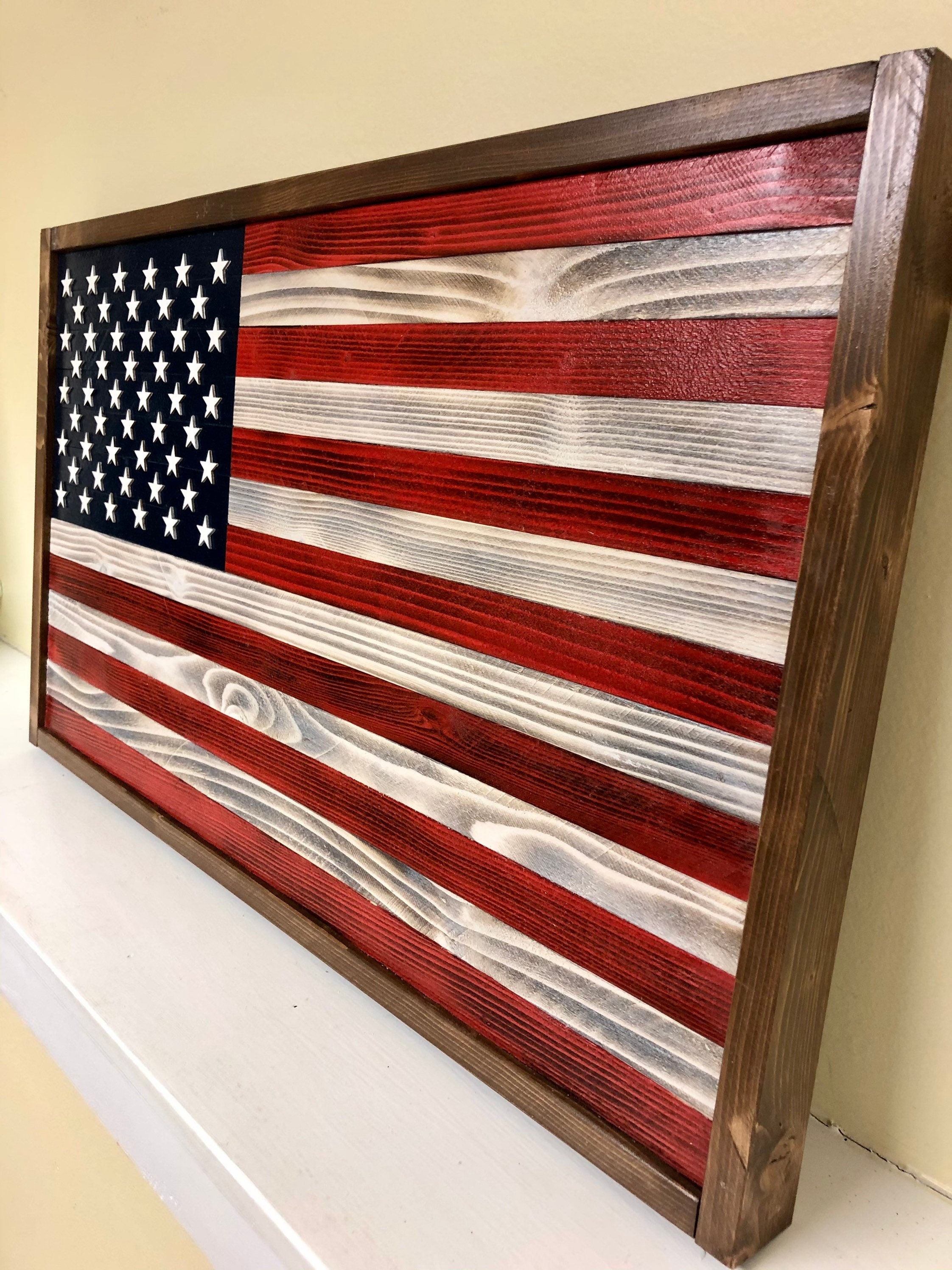 Wooden American Flag 22x44 framed Rustic Etsy