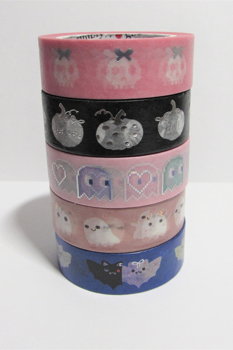 Washi Tape Sample 15 mm Pumpkin Halloween Cute Washi Tape Simply Gilded Foil Washi Tape 24 length Ghosts Bats