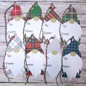 Gnome Christmas Gift Tags - Christmas Gift Tags - 8 PCS - Plaid Gift Tags - Gnome Tags - Christmas Tags with twine - Fun Gift Tags