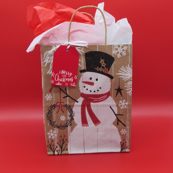 Christmas Gift Bag - Holiday Gift Bag - Paper Gift Bag - Gift Bag Kit - Snowman Gift Bag - Christmas Gift - Christmas Bag  - Decoration