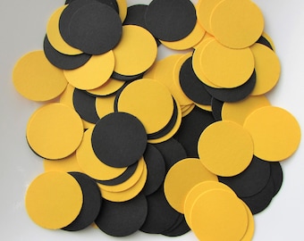Yellow & Black Paper Confetti Circles 100 CT - Table Confetti - Die Cut Party Decor - Birthday Party - Graduation - School Party - Wedding