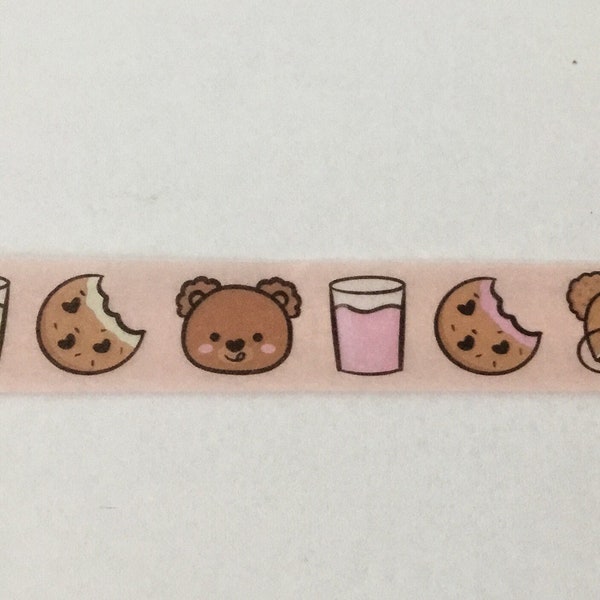 Washi Tape Sample - 15 mm - Milk and Cookies - 24” length - Tickled Pink Planning