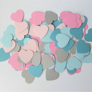 Heart Shaped Paper Confetti - Party Decor- Pink Blue Gray - Die Cut - Table Scatter - Birthday - Anniversary - Wedding Decor - Baby Shower