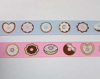 Washi Tape Sample 15 mm - Pink Donut - Blue Donut - 24" length - Simply Gilded - Doughnut Washi - Pink Doughnut - Blue Doughnut