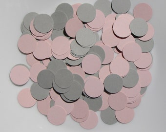 Pink and Gray Round Circle Paper Confetti 200 CT - Table Confetti - Die Cut Party Decor - Wedding - Baby Shower - Birthday - Anniversary