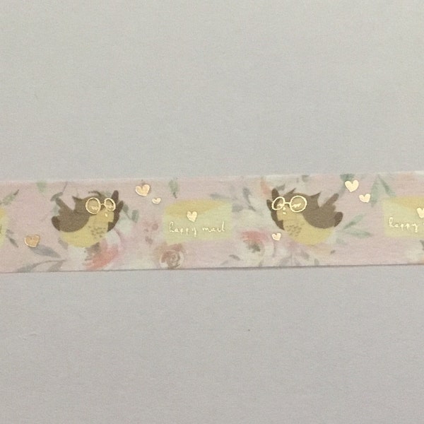 Simply Gilded - Washi Tape Sample - 15 mm - Happy mail owl 4.0 with rose  gold foil- 24" length