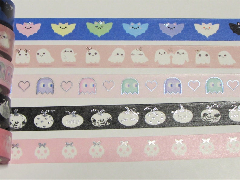 Washi Tape Sample 15 mm Pumpkin Halloween Cute Washi Tape Simply Gilded Foil Washi Tape 24 length Ghosts Bats