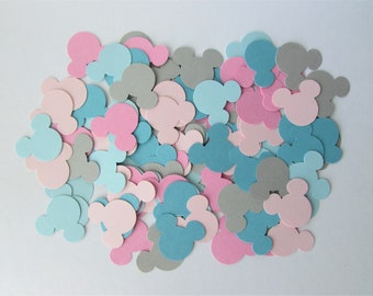 Mickey Mouse Paper Confetti - Pink Blue and Gray - 100 CT - Table Confetti - Die Cut Party Decor - Birthday - Disney Party