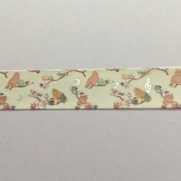 Washi Tape Sample  - 15 mm - Lullaby Owl silver foil - 24" length - Simply Gilded