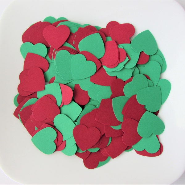 Red and Green Hearts Paper Confetti 200 CT - Christmas Decorations - Christmas Decor -  Table Confetti - Die Cut Party Decor - Christmas