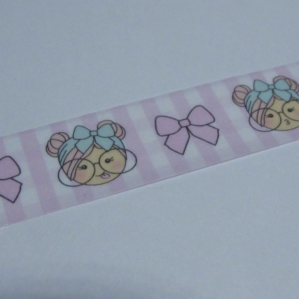 Washi Tape Sample 15 mm - Pink Bow Gingham - 24" length - Tickled Pink Planning