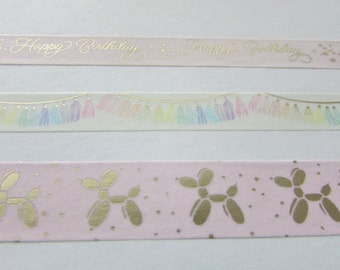 Simply Gilded - Washi Tape Sample - Happy Birthday Washi - 24" - Birthday Script - Birthday Balloon - Birthday Tassel - Pink Washi