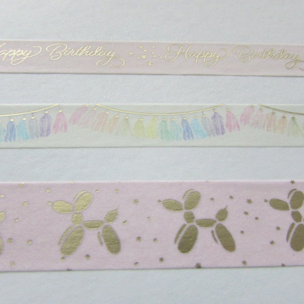 Simply Gilded - Washi Tape Sample - Happy Birthday Washi - 24" - Birthday Script - Birthday Balloon - Birthday Tassel - Pink Washi