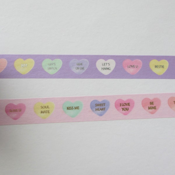 Simply Gilded - Washi Tape Sample - Conversation Hearts - Valentine Washi Tape - Gold Foil - Silver Foil - Craft & Planner Tape- 24" length