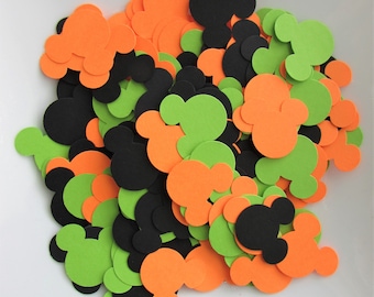 Black Orange and Green Mickey Mouse Paper Confetti 150 CT. - Table Confetti - Die Cut Party Decor - Halloween Party - Fall Party