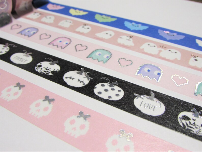 Washi Tape Sample 15 mm Pumpkin Halloween Cute Washi Tape Simply Gilded Foil Washi Tape 24 length Ghosts Bats