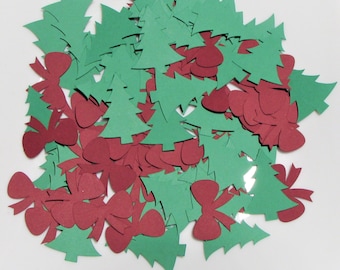 Christmas Trees and Bows Paper Confetti 200 CT - Table Confetti -  Die Cut Party Decor - Christmas Party - Holiday Decorations